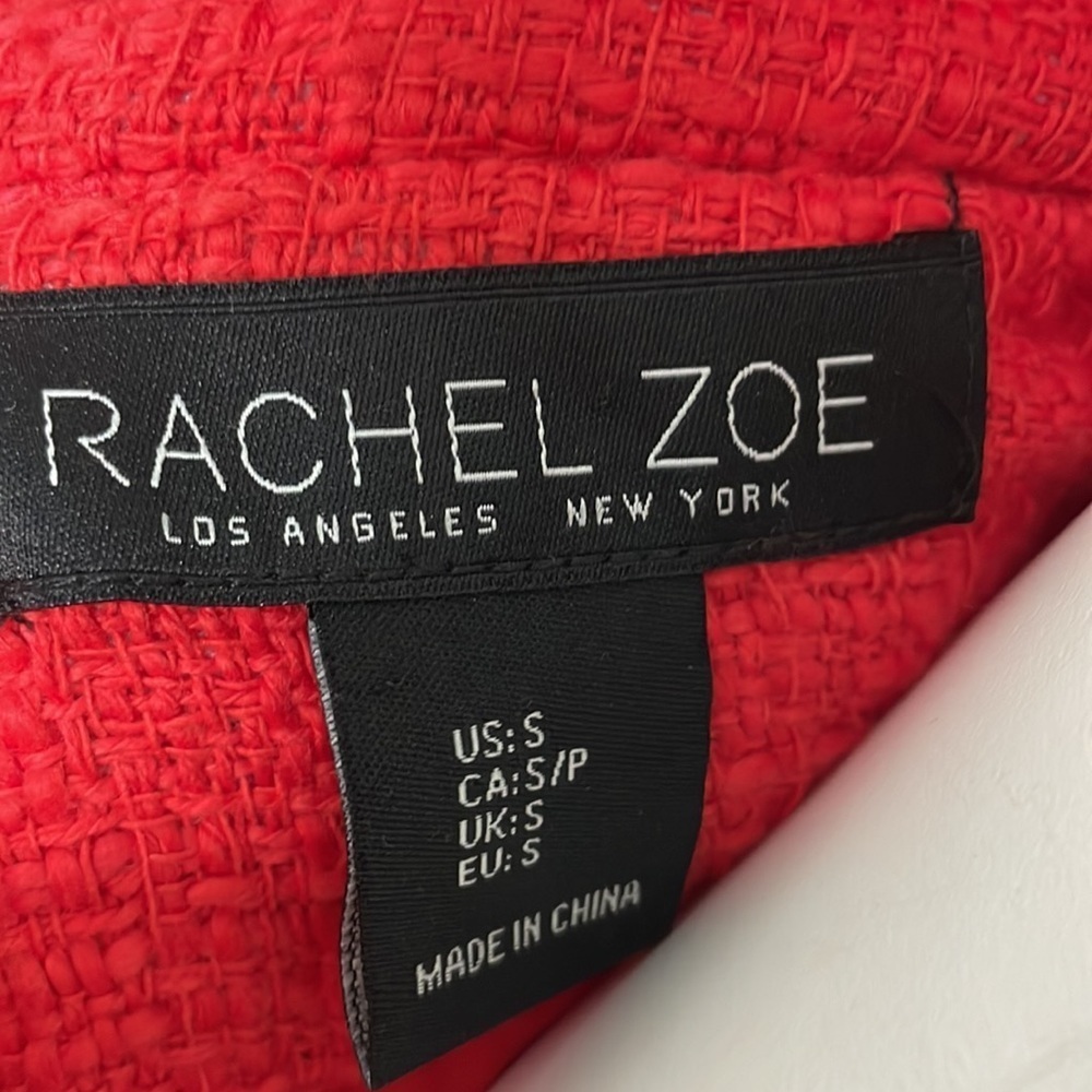 Rachel Zoe Tweed Blazer Fringe Double Breasted Cherry Red - Picture 9 of 11